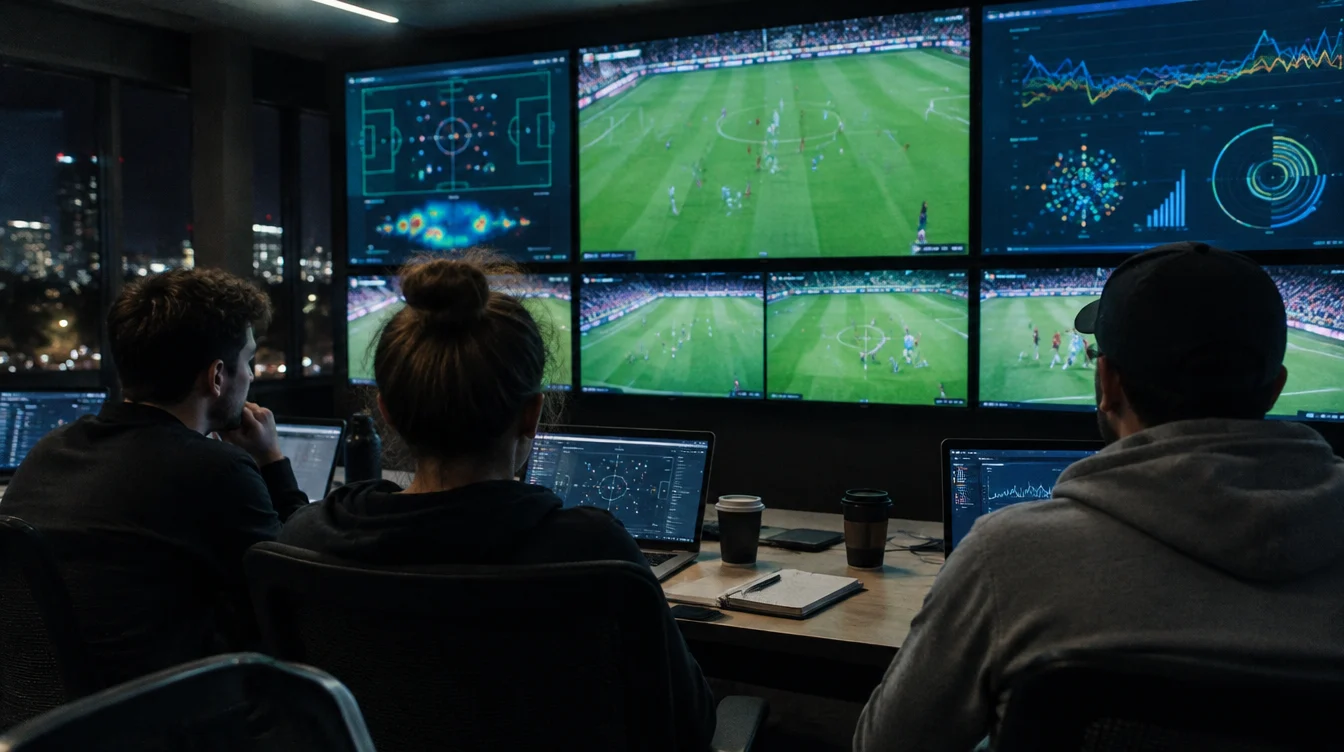 An operations room with live matches on screens